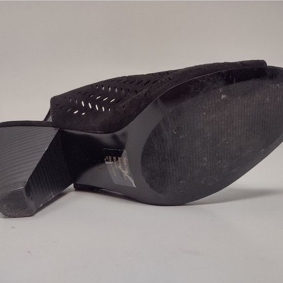 Black Embroidered Open Toe Slingbacks - Picture 4 of 6